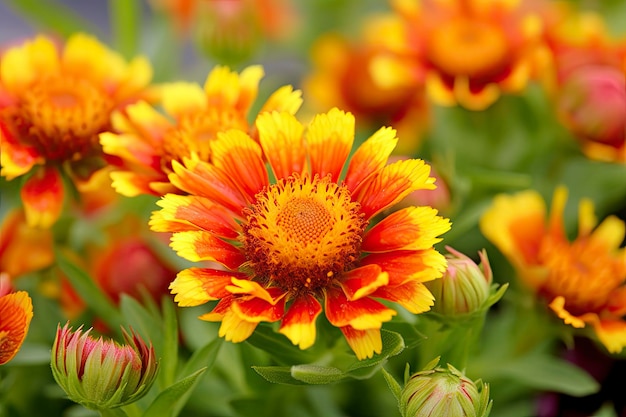 Gaillardia o flor de la manta Sombros brillantes y coloridos de tonos cálidos