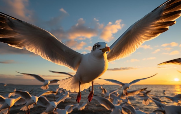 Gaivota Graciosa Voa Acima Do Mar Da Manhã