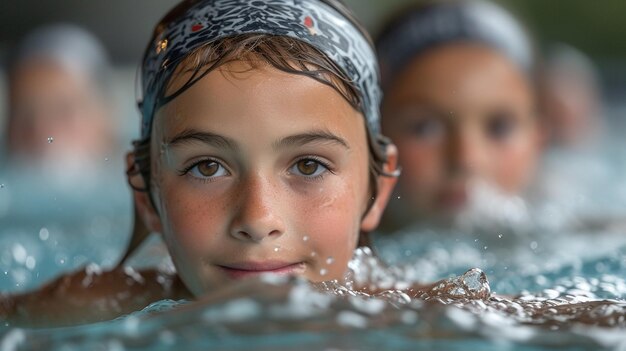 Foto una gala de natación comunitaria con carreras de papel tapiz divertido