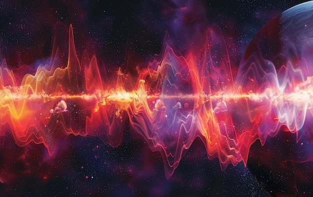 Foto galactic soundwaves eine künstlerische darstellung pulsierender schallwellen, die durch den kosmos reisen und lebendige energie und die gelassenheit des weltraums vermischen