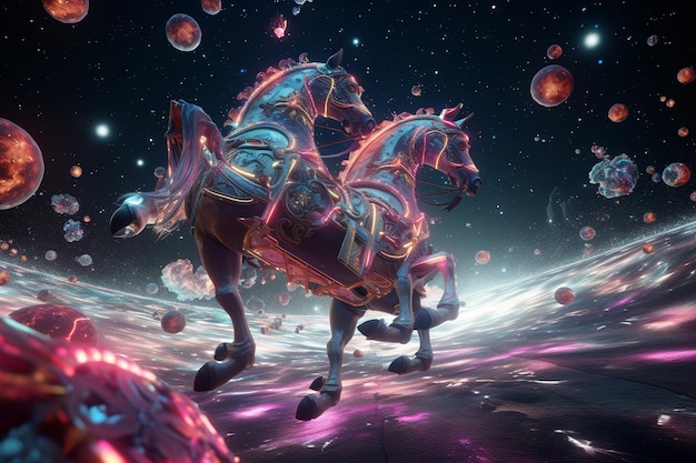 Galaktischer Karneval mit Planeten als Karussellpferde 00121 00