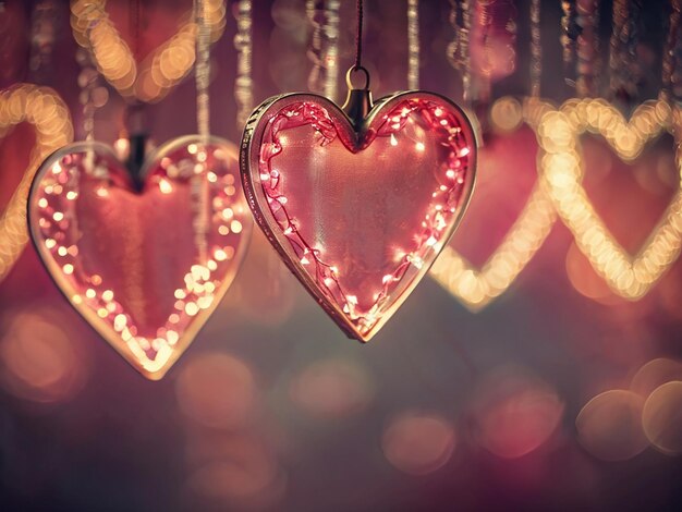 Galand de luzes em forma de coração com um fundo bokeh fundo de São Valentim