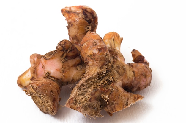 Galangal Rhizome isoliert Nahaufnahme