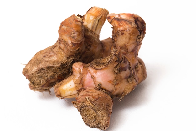 Galangal Rhizome isoliert Nahaufnahme