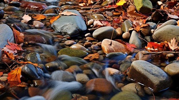 Foto la galardonada fotografía de hdr de las piedras del río en otoño