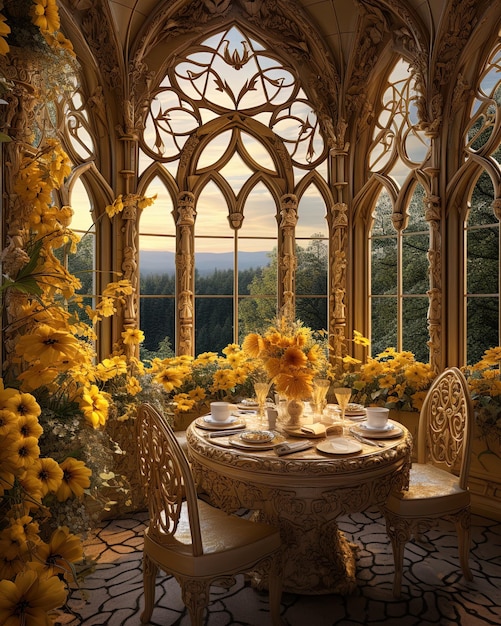 galardonada fotografía hermosa mansión gótica amarilla dormitorio con ornamento intrincado gótico