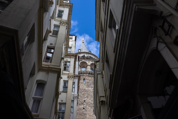 Galata-Turm in Istanbul Schöne Wahrzeichen Beyoglu Bezirk alte Häuser mit Galata-Turm Türkei Stadtbild von Istanbul in der Türkei mit Galata-Turm Istanbul Turkiye