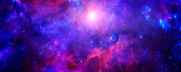 Una galaxia de colores mágicos en un universo infinito y una noche estrellada con una llamarada solar brillante