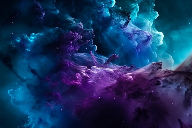 Una galaxia con colores morado y azul.