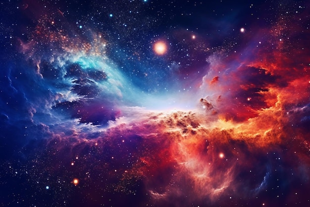 Una galaxia colorida con estrellas y nebulosas.
