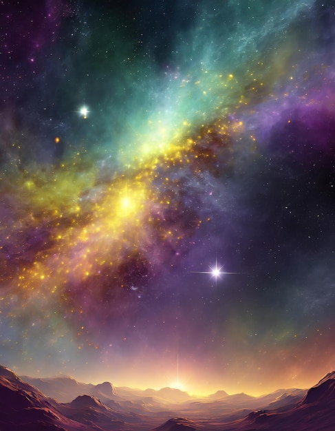 Foto galáxia cósmica universo de poeira espacial com nebulosa e estrelas brilhantes galáxia colorida
