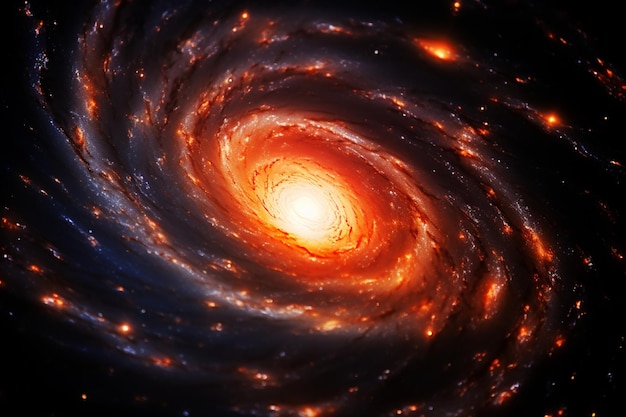Galáxia de Andrômeda com seus braços espirais e aglomerados estelares
