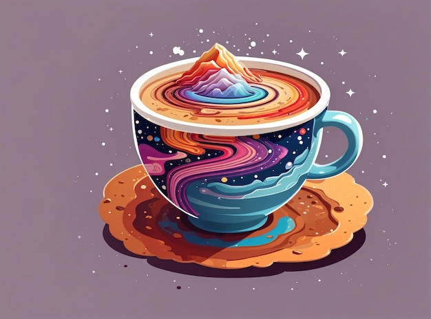 Galáxia dentro de uma ilustração vetorial colorida de xícara de café