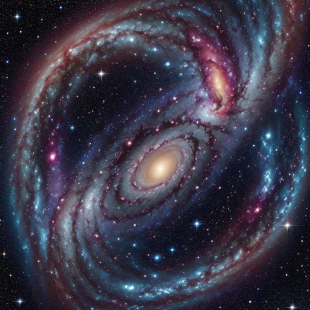 Una galaxia espiral con un agujero negro en el centro y una estrella azul en el centro