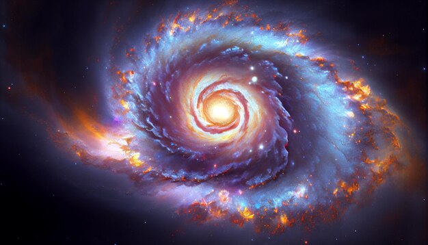 Una galaxia espiral con el centro del universo en el centro.