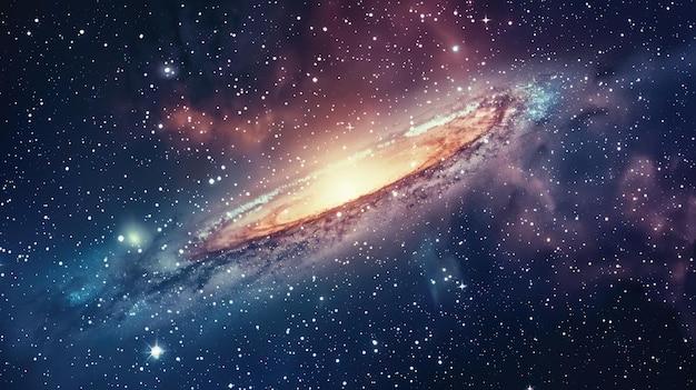 Foto galáxia espiral de andrômeda ou via láctea universo e espaço profundo ai gerado