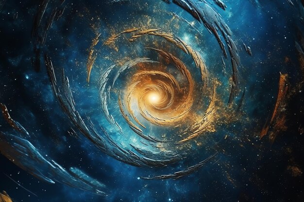 Una galaxia espiral con un fondo azul.