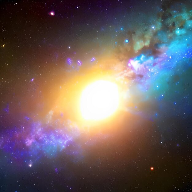 Una galaxia con una estrella brillante y una nebulosa azul.