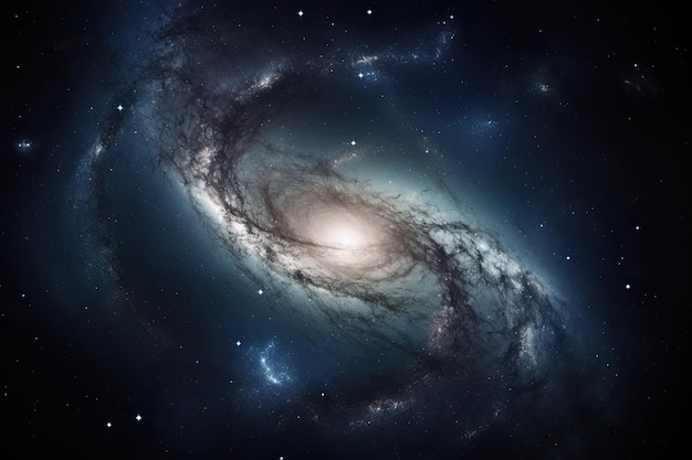 Una galaxia con forma de espiral en el centro.