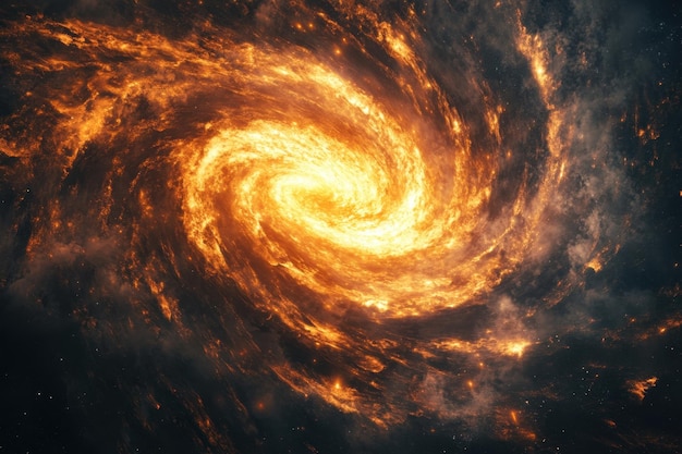 Una galaxia de fuego giratorio con un centro brillante y un fondo oscuro de estrellas