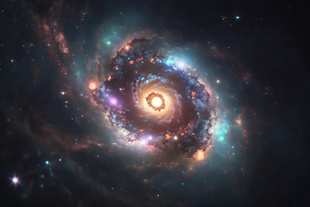 Una galaxia con una galaxia espiral en el centro.