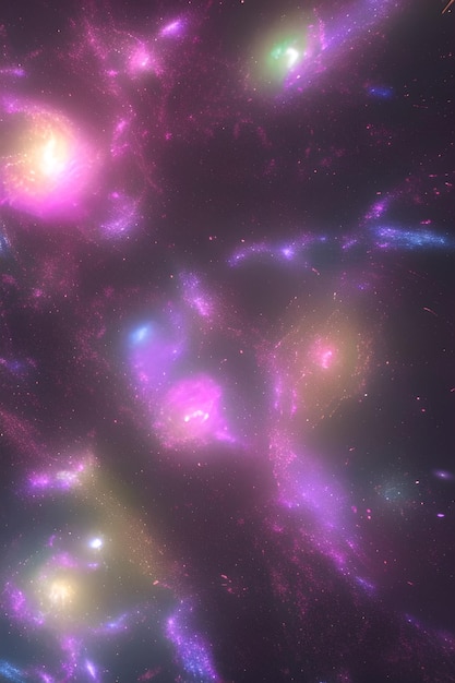 Una galaxia morada y rosa con las palabras 'espacio' en la parte inferior derecha