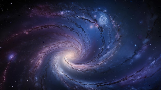 Una galaxia negra con un diseño en espiral en el centro.