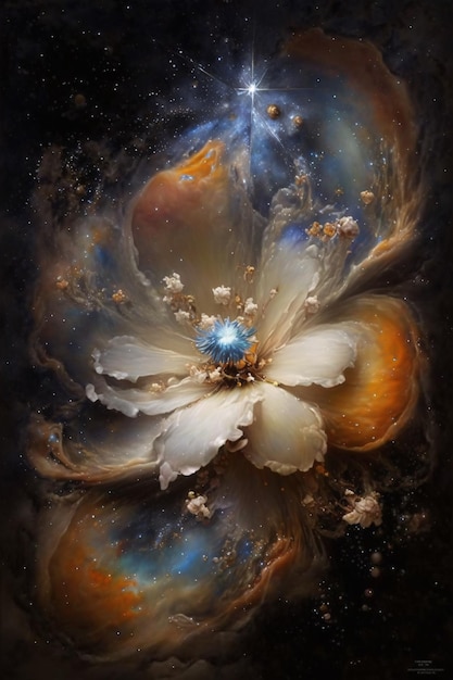 Galaxia en una pintura de flores de una flor que contiene toda una galaxia detallada