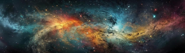 Una galaxia surrealista con colores arremolinados Banner horizontal generado por IA