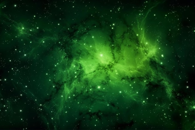 Galaxia verde con estrellas en el fondo