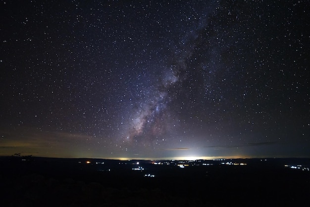 La galaxia de la vía láctea en el suelo de piedra de la perilla se llama punto de vista de Lan Hin Pum en Phu Hin Rong Kla