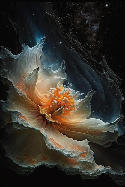 Galaxie in einem Blumengemälde einer Blume, die eine ganze detaillierte Galaxie enthält