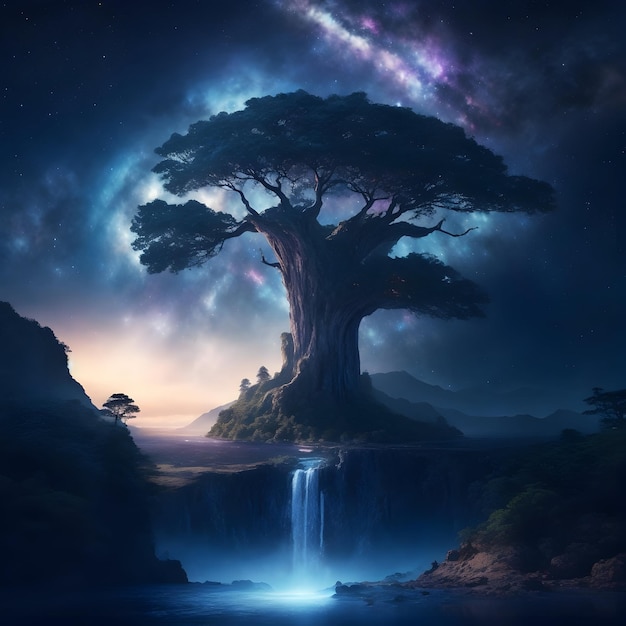 galaxy_sky_big_tree_dramatic_atmosphere_flying gerado por ai