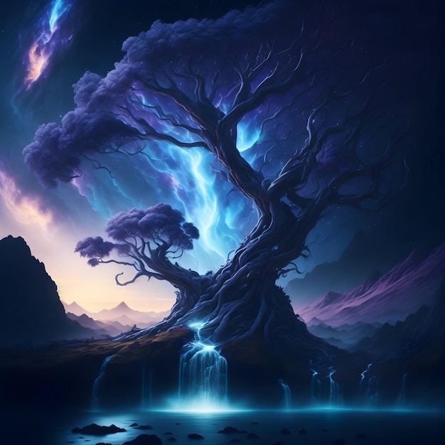 galaxy_sky_big_tree_dramatic_atmosphere_flying gerado por ai