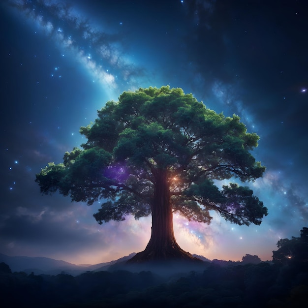 galaxy_sky_big_tree _dramatic_atmosphere_ volando generado por ai