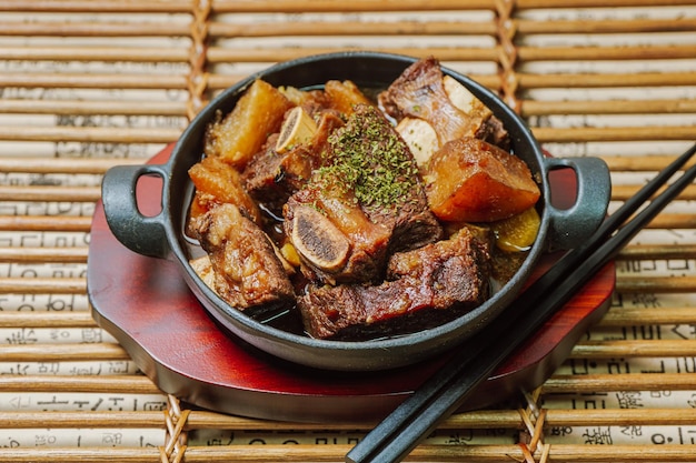 galbijjim Costillas cortas estofadas coreanas Costillas cortas de res sin grasa sazonadas con soya dulce