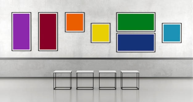 Galería de arte minimalista con marco colorido