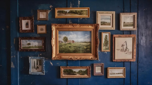 Galería de arte con un viejo marco de imágenes en la pared vieja