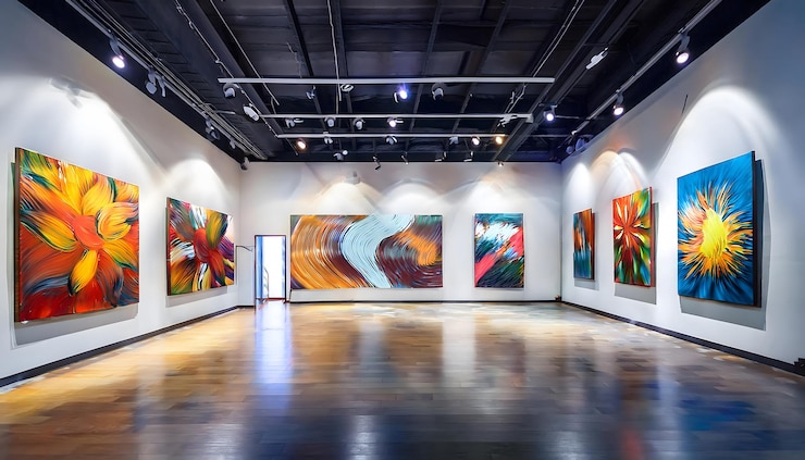 Foto galeria de arte com pinturas coloridas