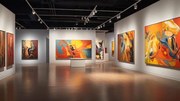 Galerie für zeitgenössische Kunst mit abstrakten Gemälden, kulturelles Eintauchen