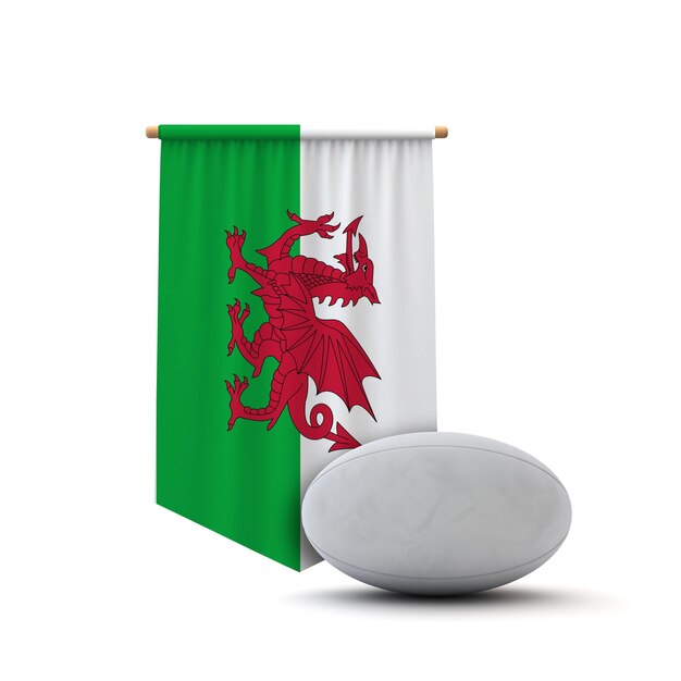 Gales bandera pelota de rugby banner 3D Rendering