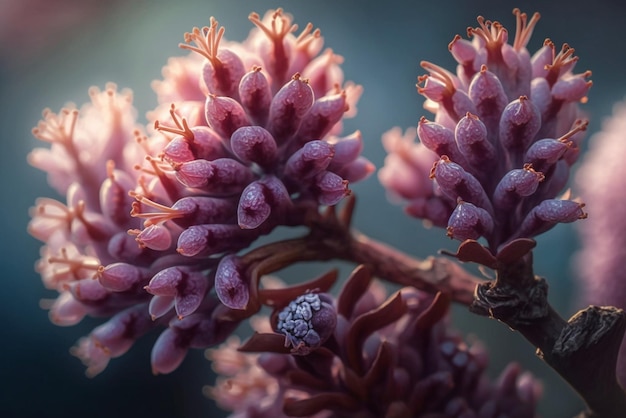 Galho de árvore jacinto com flores carmesim brilhantes florescendo à luz do dia