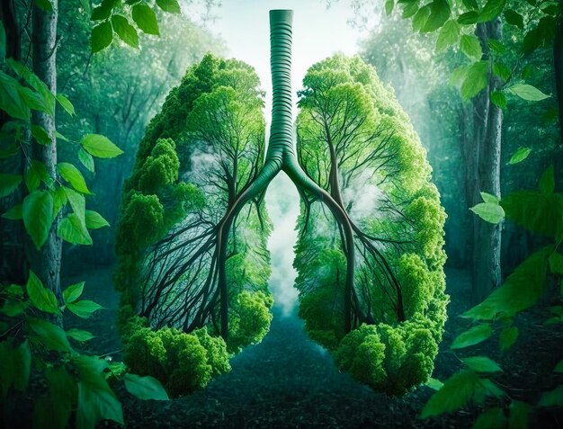 Galhos de árvores em forma de ilustração de ecologia de proteção florestal de pulmões humanos