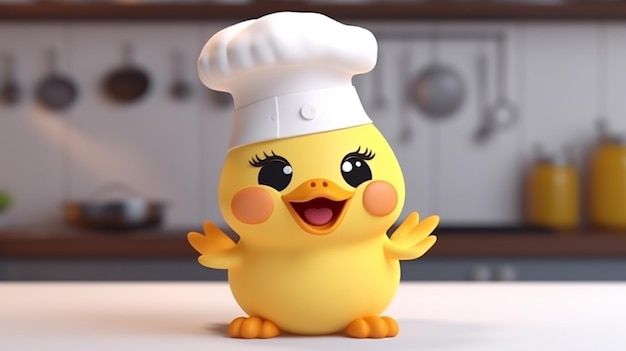 Galinha bonita de desenho animado vestindo chapéu de chef mascote de personagem de desenho gráfico de frango bonito fazendo um chef