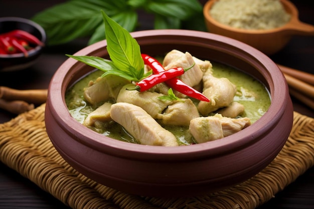 Galinha de curry verde cozinha asiática
