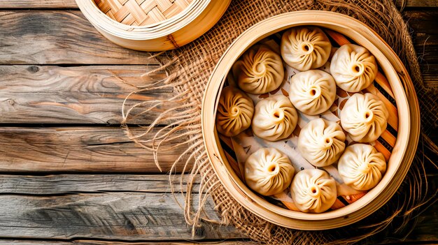 Galinhas chinesas Xiao Long Bao em vapor de bambu