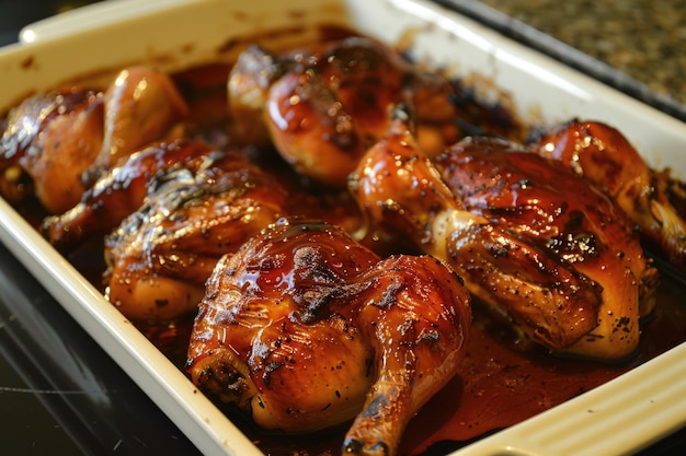 Foto galinhas de caça da cornualha assadas com esmalte dourado prato de aves deliciosamente cozido perfeito para qualquer ocasião