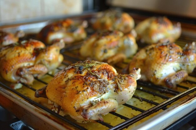 Foto galinhas de caça da cornualha assadas com um delicioso esmalte de aves de capoeira perfeita