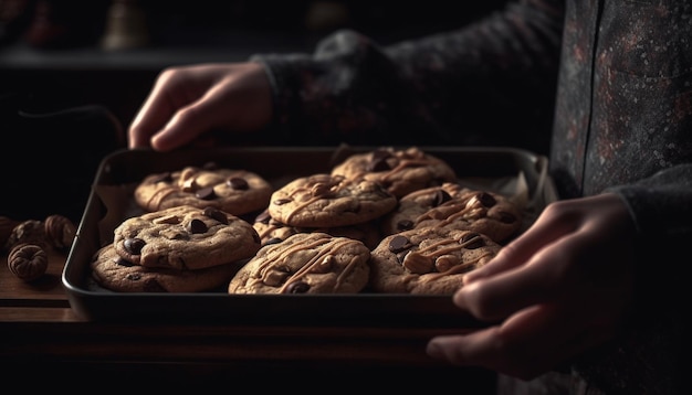 Una galleta con chispas de chocolate casera, una dulce indulgencia para uno generada por IA