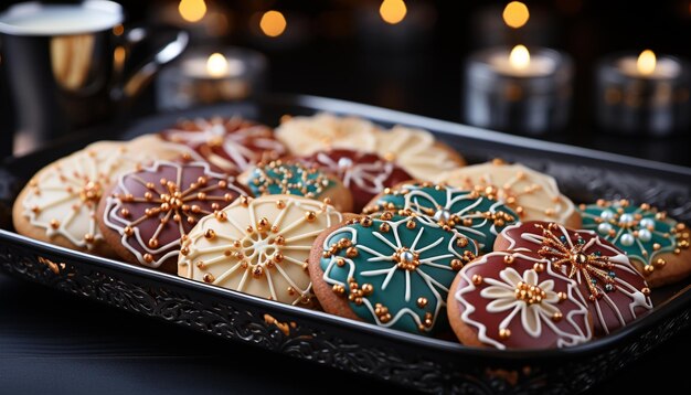 Galleta de chocolate de postre casera con decoración de glaseado generada por IA